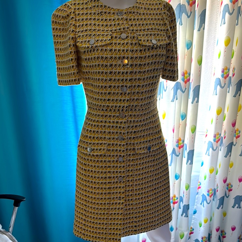 Maje Brown and Cream Buttoned Sheath Mini Dress